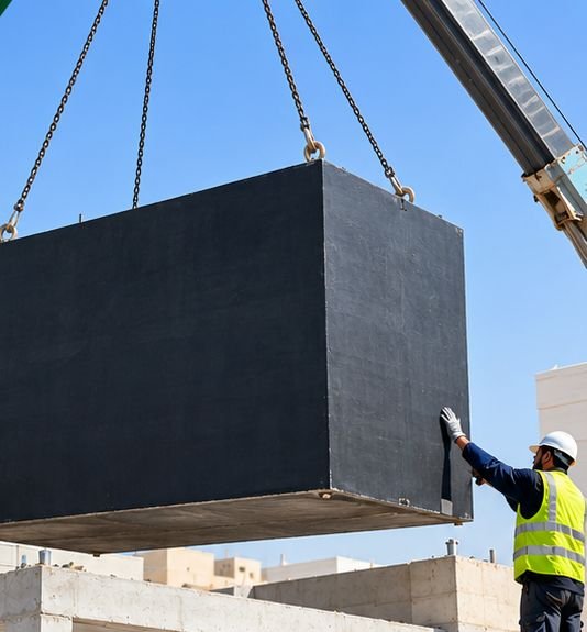 Installing a bitumen-coated reinforced concrete water tank
