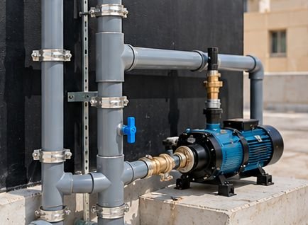 Concrete tank connected to a water pump