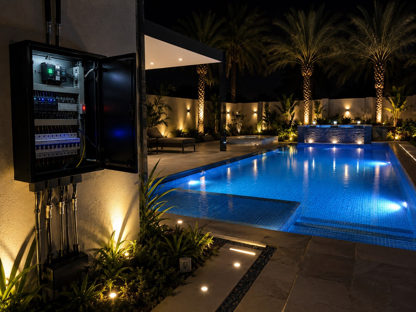 صيانة الأعمال الكهربائية والإضاءة للمسابح بالرياض - Yamic Pools
